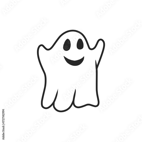 Happy Ghost Hand-Drawn Doodle Outline Vector Illustration