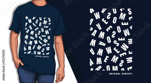 Random Letters Typography Pattern Graphic T-shirt Design for Streetwear and Modern Fashion