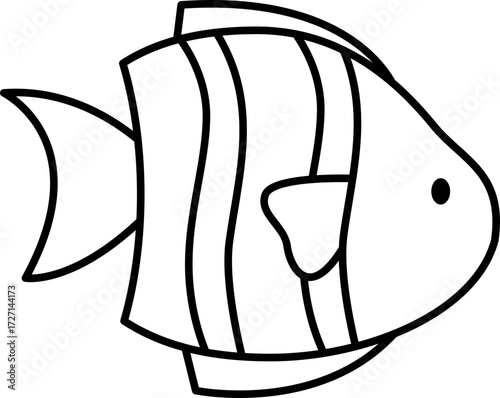 Fish Vector Illustration. Simple Outline Fish Coloring Page
