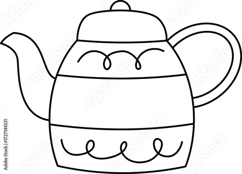 Tea Kettle Vector Illustration. Simple Outline Teapot Coloring Page