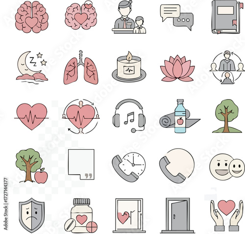 25 Mental Health and Wellness Doodle Icon Set2