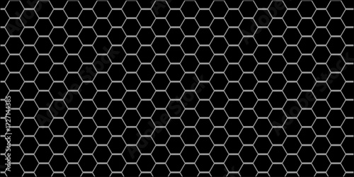 "Futuristic Prism Hive: A Dynamic Abstract Black Background with Glowing Geometric Hex Patterns for Digital and Print Media"