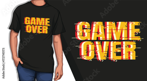 Game Over Glitch Typography Graphic Design T-shirt for Gamer and Streetwear Fashion