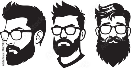Three stylish bearded men with glasses in silhouette.