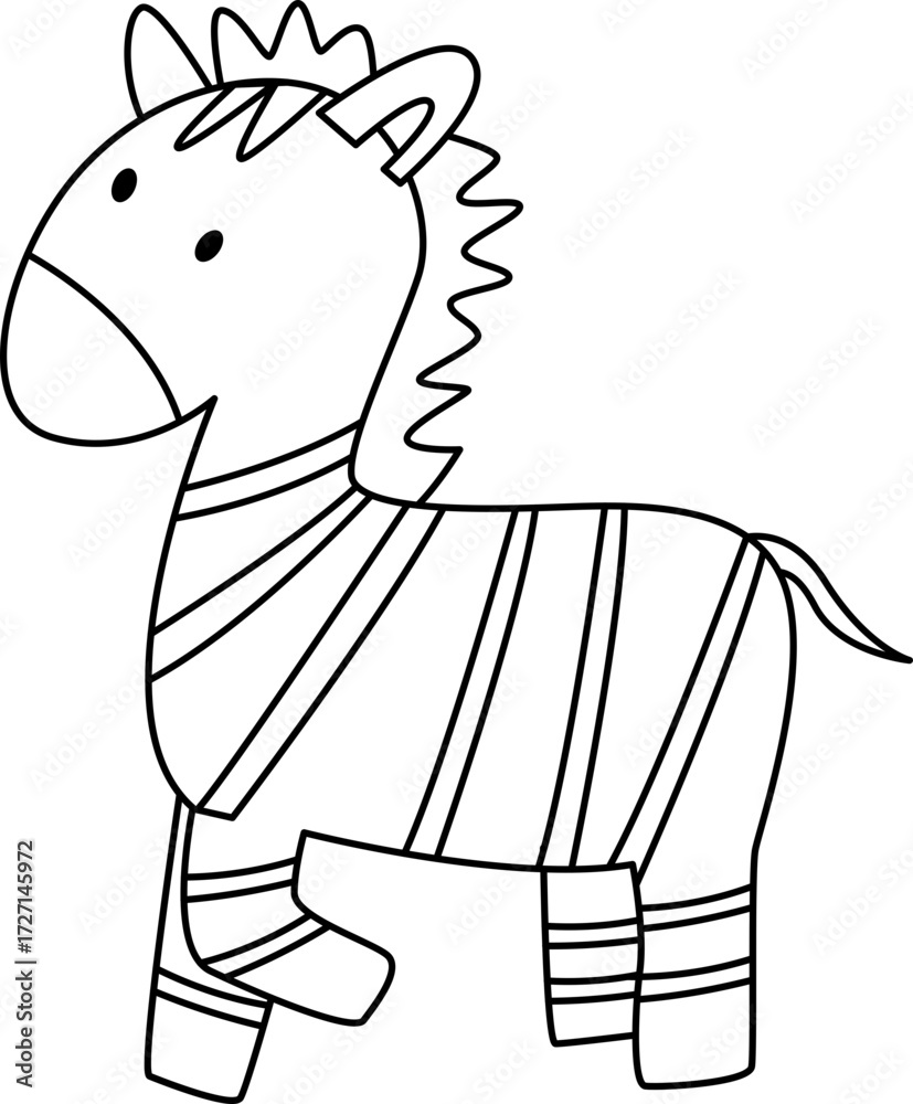 Fototapeta premium Zebra Cartoon. Simple Outline Zebra Coloring Page.