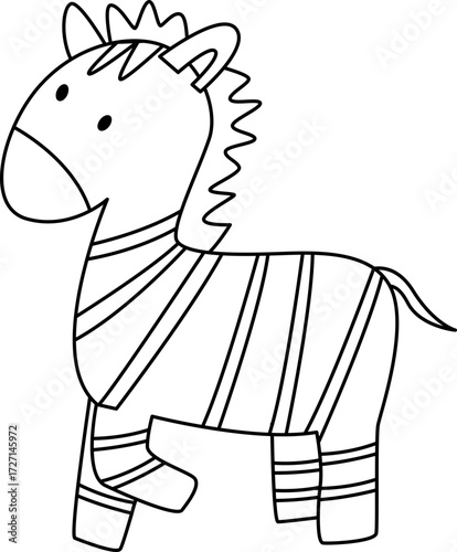 Zebra Cartoon. Simple Outline Zebra Coloring Page.
