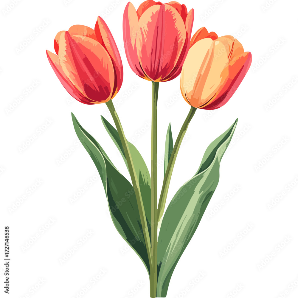 Fototapeta premium Hand Drawn Watercolor Tulip Flowers Illustration