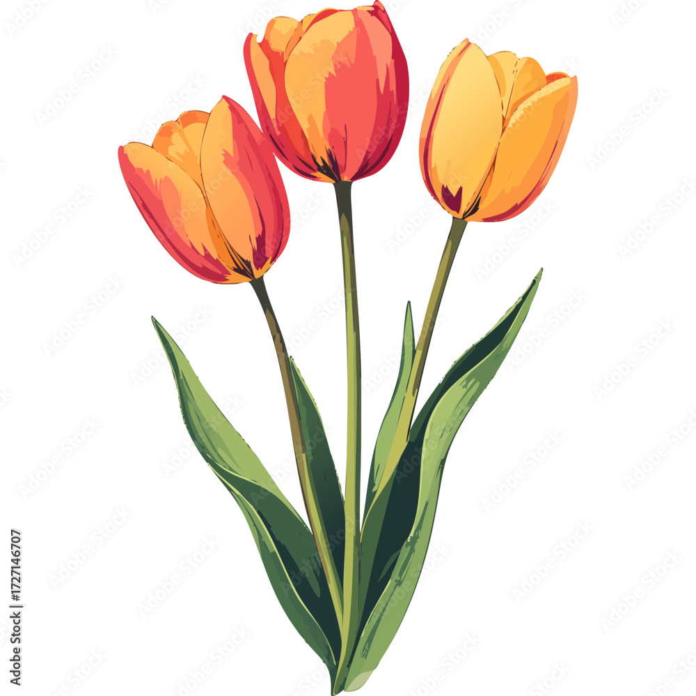 Naklejka premium Hand Drawn Watercolor Tulip Flowers Illustration