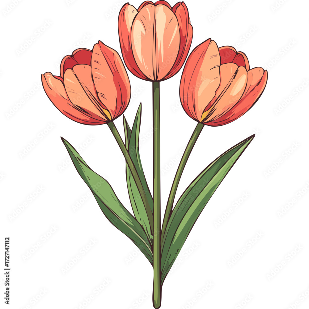 Fototapeta premium Hand Drawn Watercolor Tulip Flowers Illustration