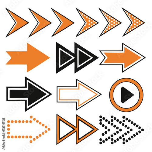 Orange black arrow symbols direction forward