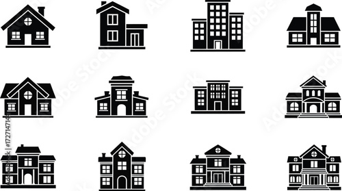 Collection of diverse building silhouettes representing architecture styles and institutions
