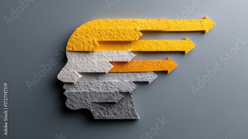 Conceptual illustration of a mindset reset strategy featuring a piece of paper with a bright yellow arrow pointing forward