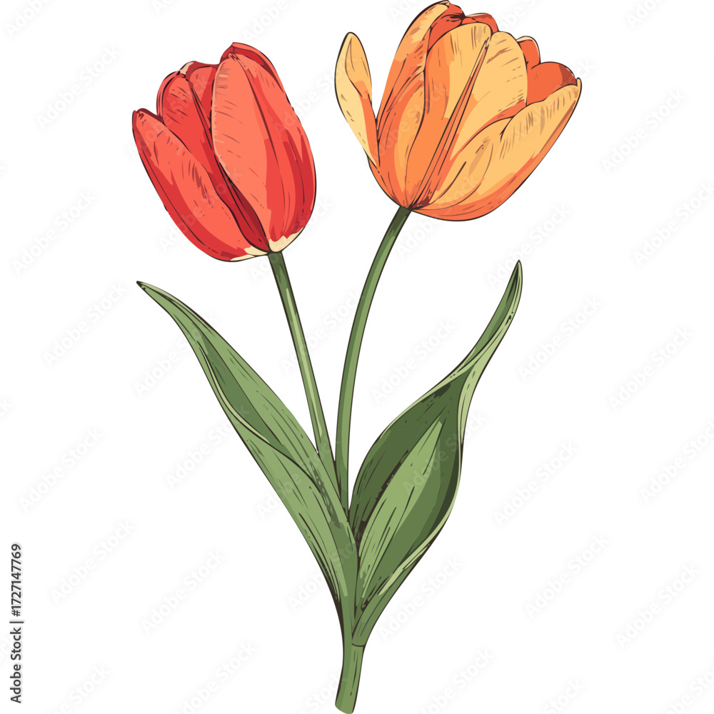 Fototapeta premium Hand Drawn Watercolor Tulip Flowers Illustration 