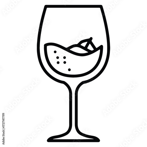 Elegant outline illustration of wine glass with liquid inside