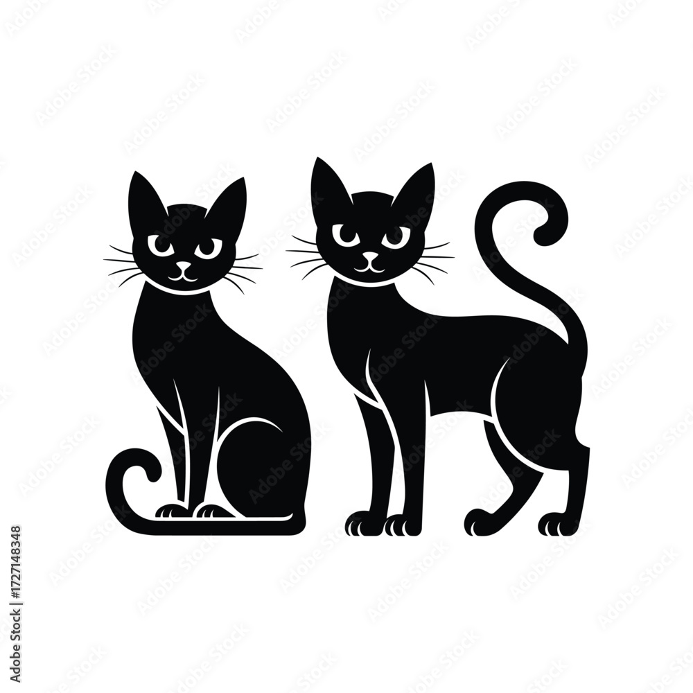 Obraz premium Black Cat Silhouette Illustration – Pair of Cats Vector Design