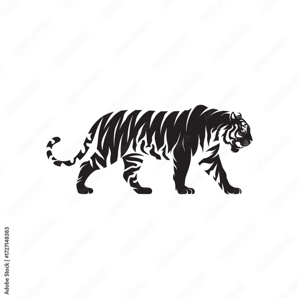 Naklejka premium Walking Tiger Silhouette Vector Illustration