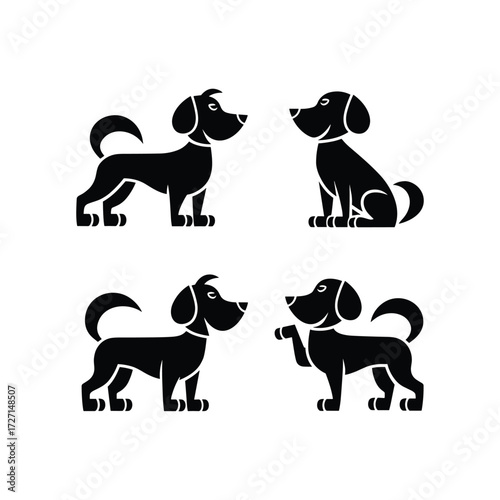 Set of Dog Silhouette Vector Illustrations in Different Poses