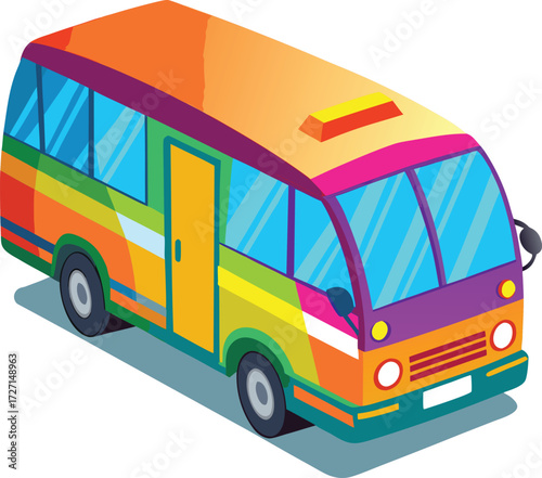 Colorful isometric cartoon bus with rainbow icon isolated on white transparent background vector eps png jpg business people clipping path cutout 2025 2026 4k full hd poster banner label download