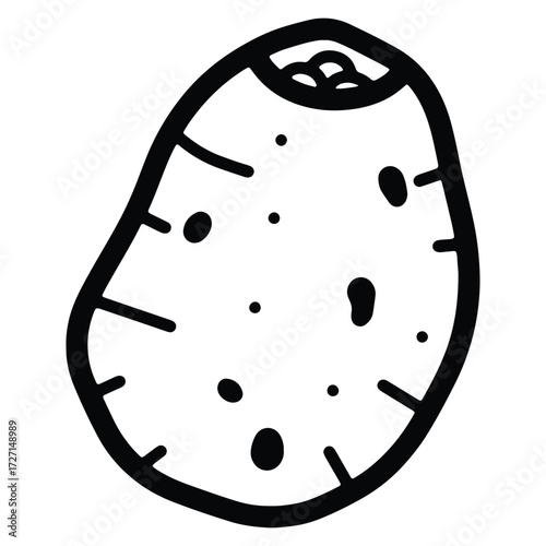 Hand drawn potato illustration in black and white minimalist style
