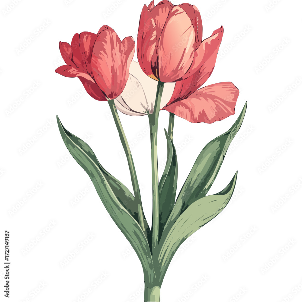 Fototapeta premium Hand Drawn Watercolor Tulip Flowers Illustration
