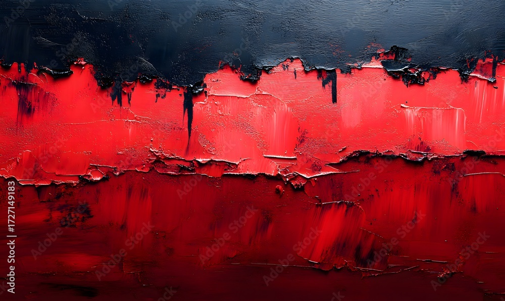 Fototapeta premium Abstract oil painting featuring a stark contrast of black and red textured brushstrokes artfully applied