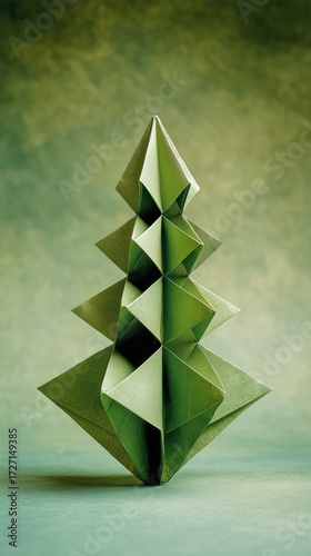 Simple Green Origami Christmas Tree Decoration for Festive Season.