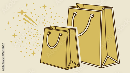 Chic shopping bags with shimmering starbursts evoke luxury retail therapy, perfect for online stores, boutiques, and holiday sales promotions this season