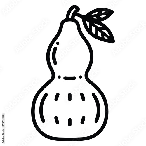 Outline illustration of bottle gourd with leaves healthy and delicious