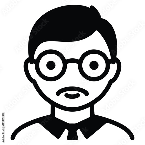 Sad man with glasses and tie simple vector illustration