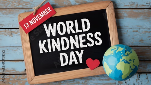 Blackboard with World Kindness Day message and globe