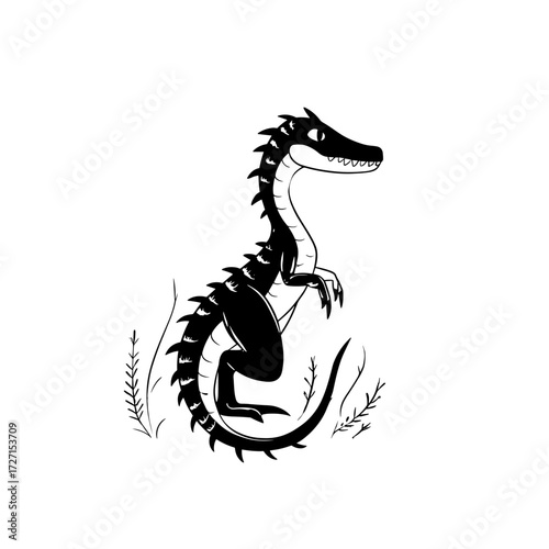 Baryonyx. Baryonyx simple black and white line art vector logo