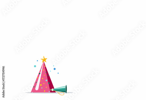 Vibrant Festive Illustration with Pink Party Hat and Colorful Confetti for Celebration Enthusiasts and Event Planning Inspiration