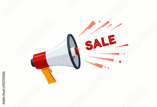Vibrant Megaphone Featuring Bold Text for a Dynamic Announcement of an Exciting Promotional Offer with Emphasis on Sales and Marketing Strategy