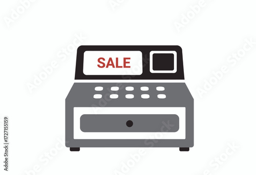 Illustration of a Retro Cash Register with SALE Displayed Highlighting Discounted Shopping Opportunities in Retail Environment