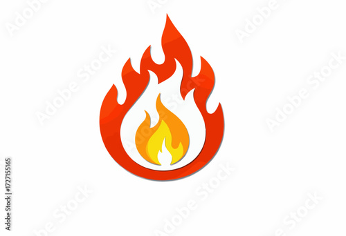 Graphic representation of a stylized flame with red and orange hues on a white background symbolizing heat and energy