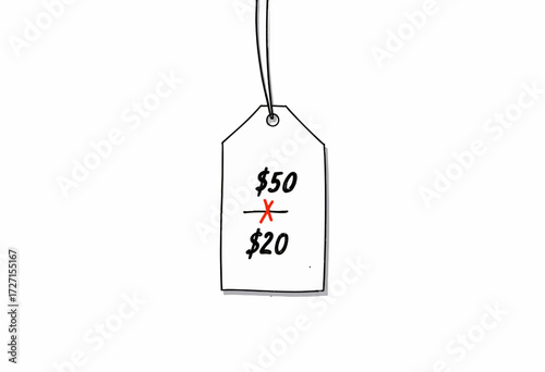 Illustration of a Price Tag Featuring Original and Discounted Prices Highlighting Savings and Discounts