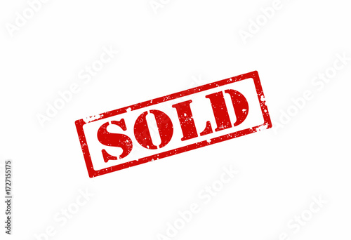 Red Stamp Text 'SOLD' on a White Background Signifying Completion of Transaction or Agreement in Bold Capital Letters
