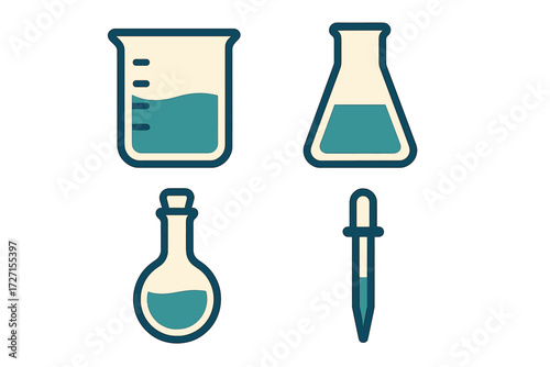 Essential science laboratory glassware and chemistry experiment tools with liquid for educational and research purposes