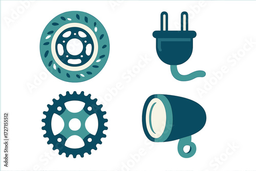 Bicycle mechanical components and electric power plug set for cycling technology and urban mobility