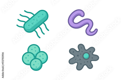 Microscopic organisms and pathogens, bacteria, amoeba, and cellular structures for biology and health science