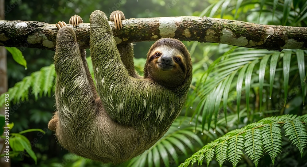 Fototapeta premium Sloth hanging on tree.