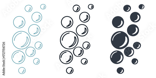 Three styles of refreshing bubbles create a clean, minimal design, perfect for spa, cleaning or beauty product visuals