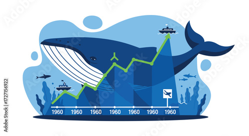Whale Graph Business Growth Concept Illustration.