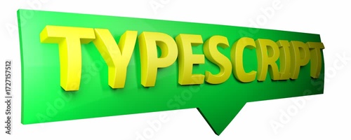 TYPESCRIPT yellow write on a green arrow sign pointing down, isolated on white background