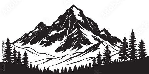 Inspiring mountain range silhouette art for adventure brands and outdoor gear marketing, ideal for travel blogs and nature lovers