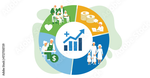 Healthcare Finance and Growth Chart with People Icons.