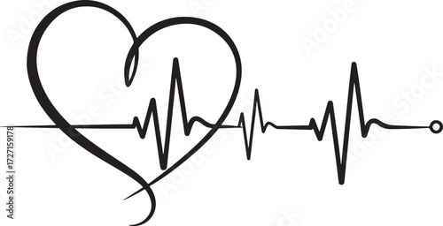 Silhouette of Heart with ECG Heartbeat Line