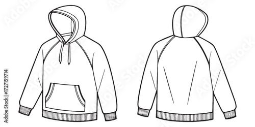Modern hoodie outline design for apparel mockups, offering front and back views for fashion designers and clothing businesses