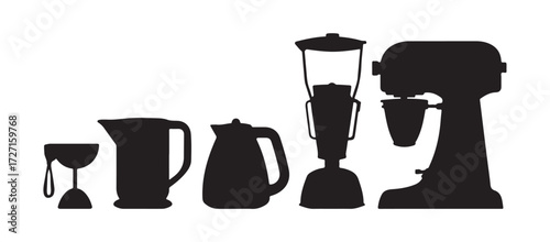 black and white silhouette vector set of kitchen appliances