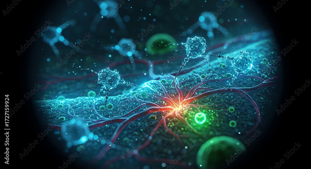 Obraz premium Neural Network Connection Deep Brain Activity Microscopic Viewpoint